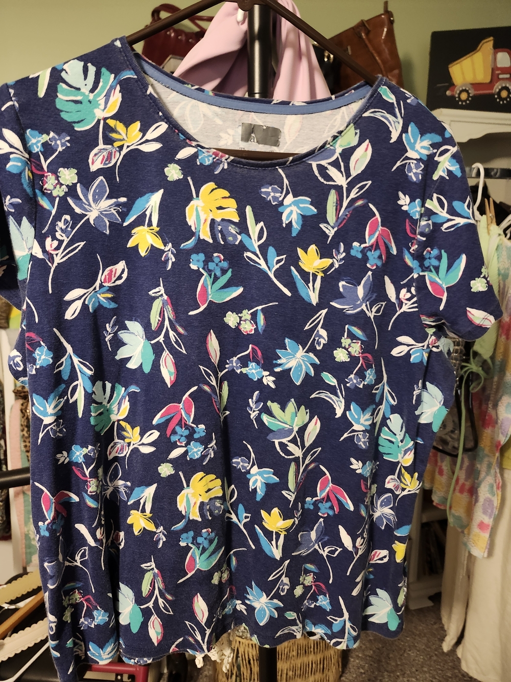 Floral Print Navy Short Sleeve Women's Top